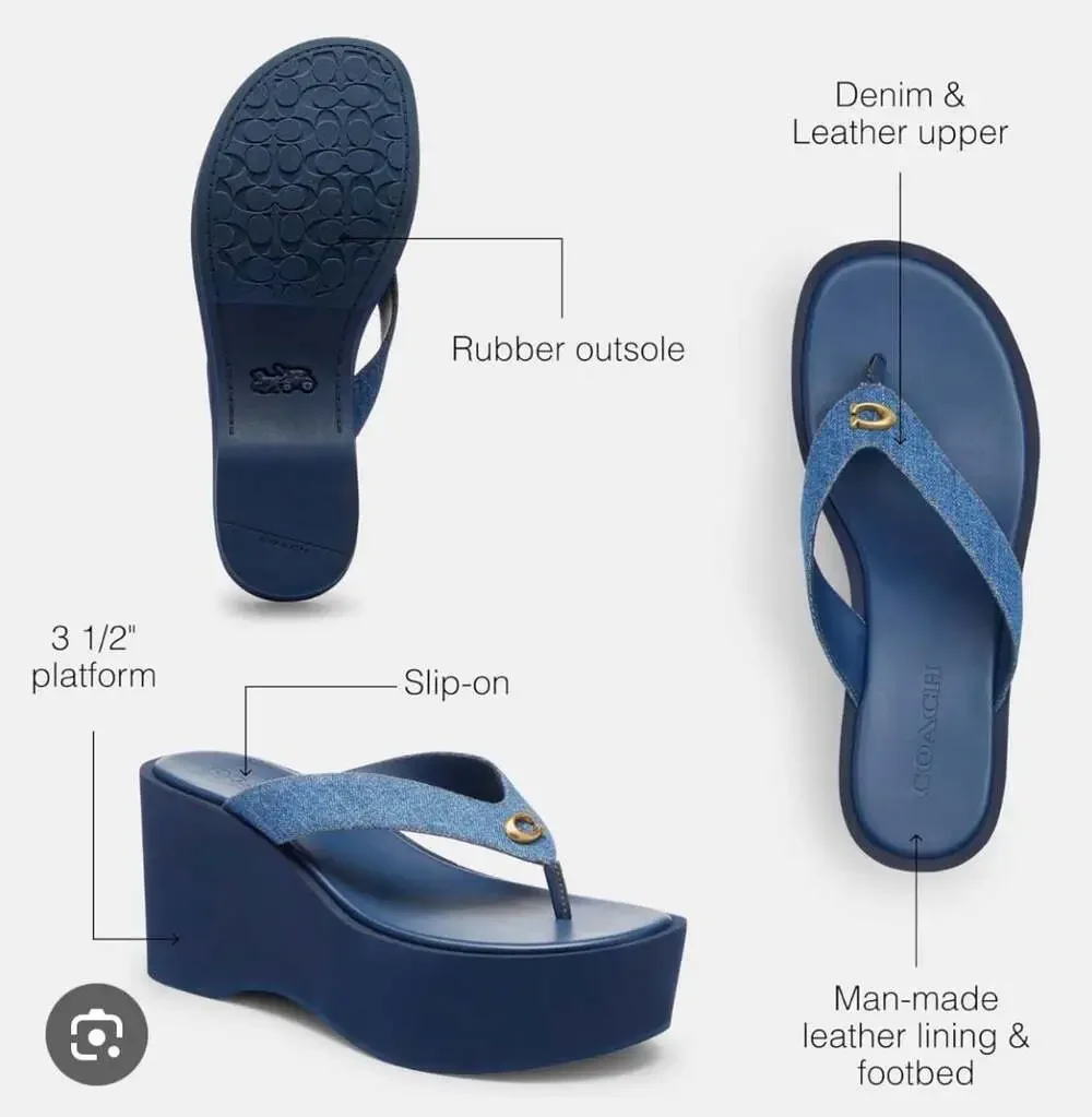 Coach Sculpted C Platform Flip Flop Sandals in Deep Blue Denim
